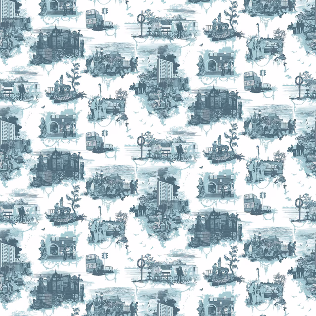 Edinburgh Toile Wallpaper Blue fabric