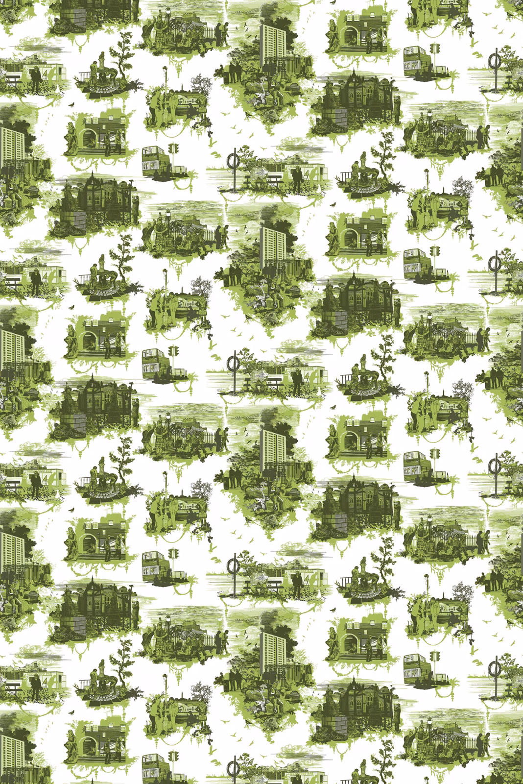 Edinburgh Toile Wallpaper Green fabric