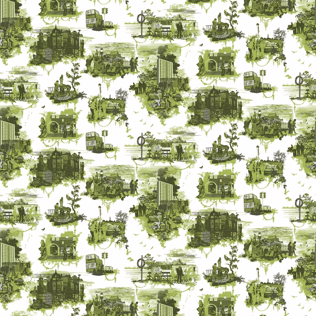 Edinburgh Toile Wallpaper Green fabric