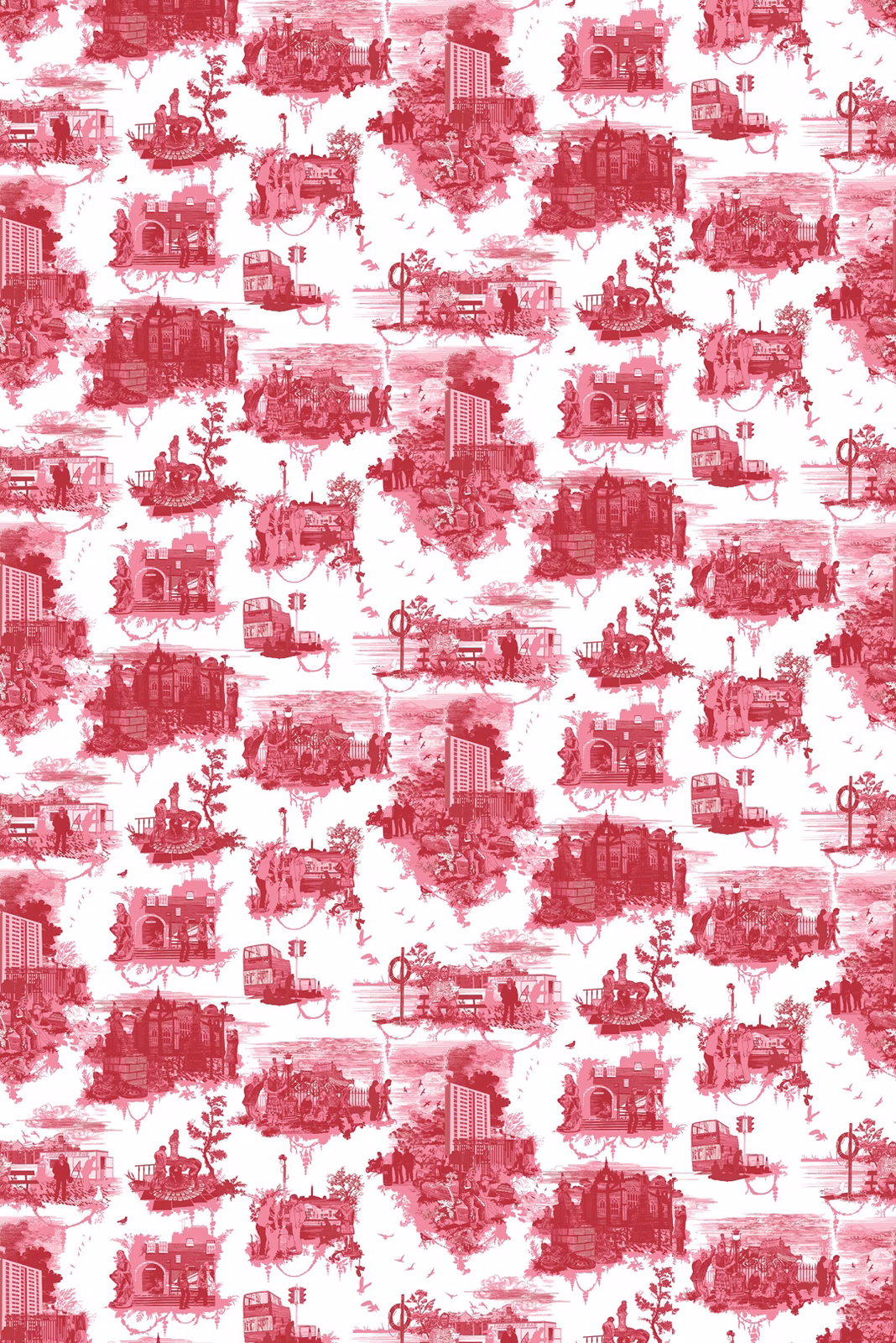 Edinburgh Toile Wallpaper Red fabric