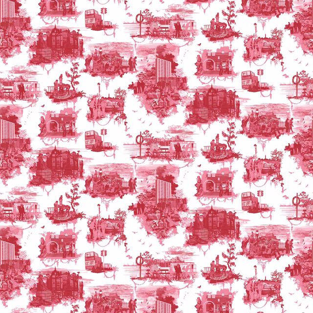 Edinburgh Toile Wallpaper Red fabric