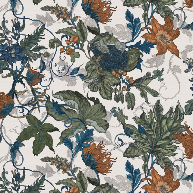 Epic Botanic Superwide Wallpaper Flaming Sapphire fabric