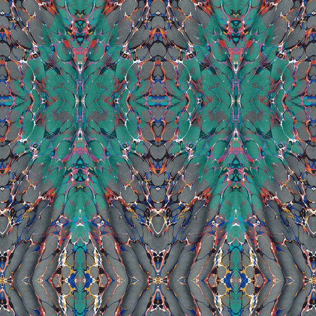 Ex Libris Velvet Fabric Teal on Charcoal fabric