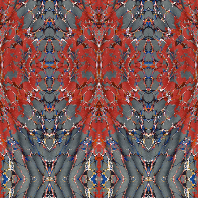 Ex Libris Wallpaper Brick Red on Charcoal fabric