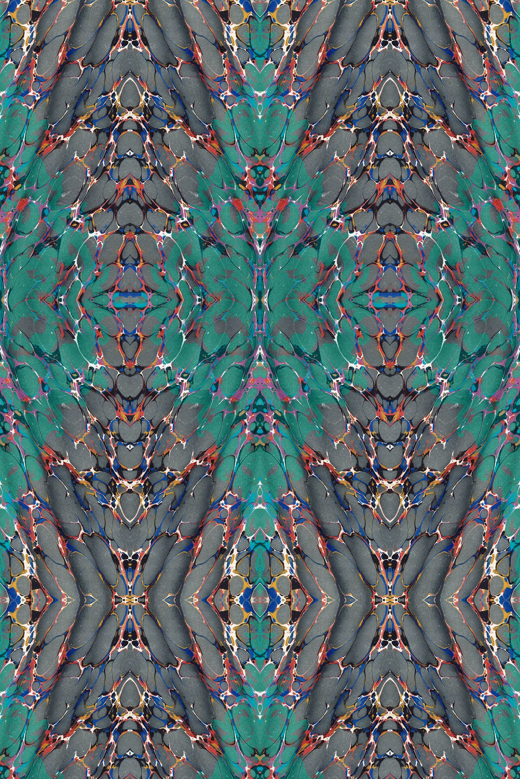 Ex Libris Wallpaper Teal on Charcoal fabric