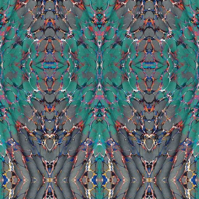Ex Libris Wallpaper Teal on Charcoal fabric