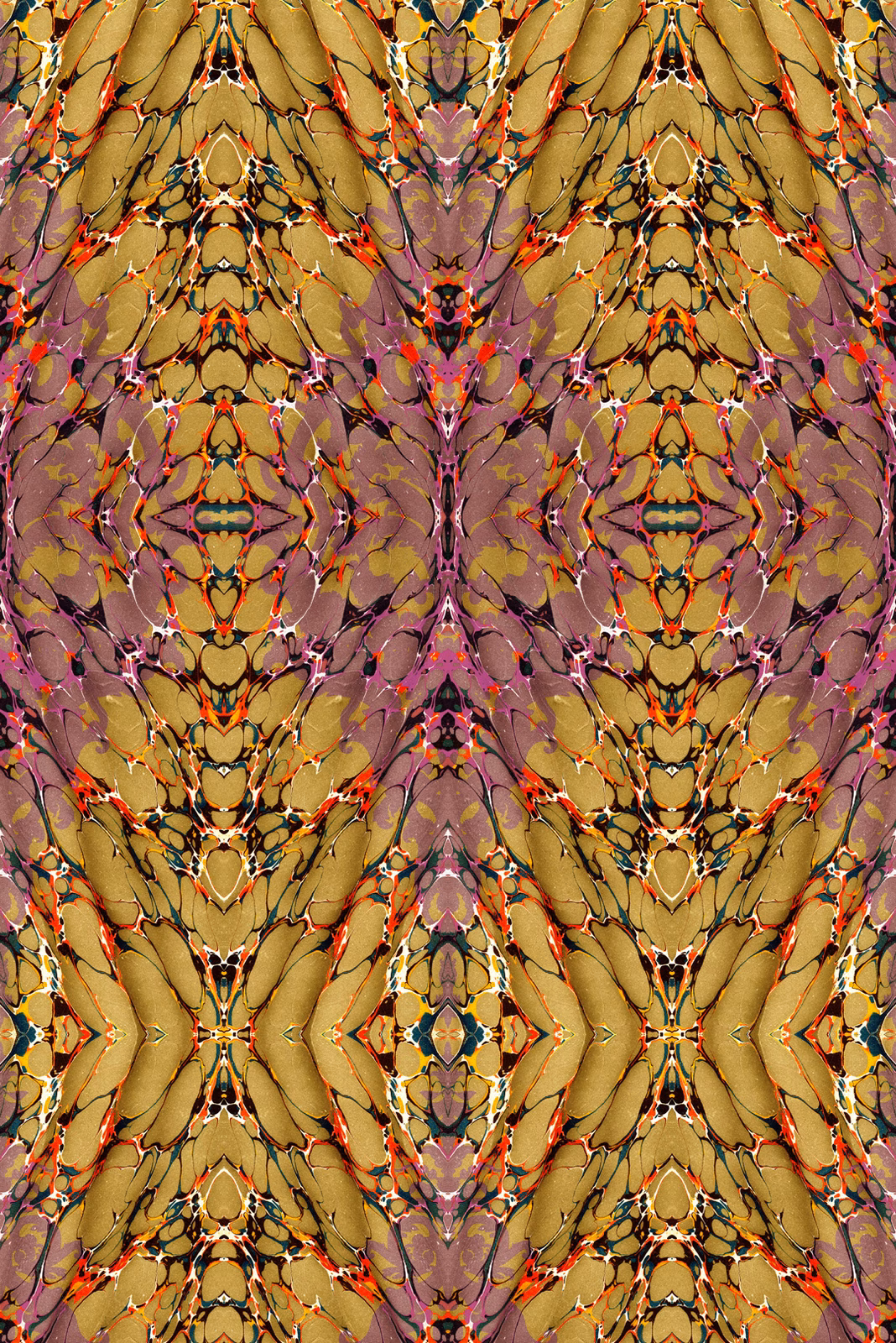 Ex Libris Wallpaper Wine on Old Gold fabric