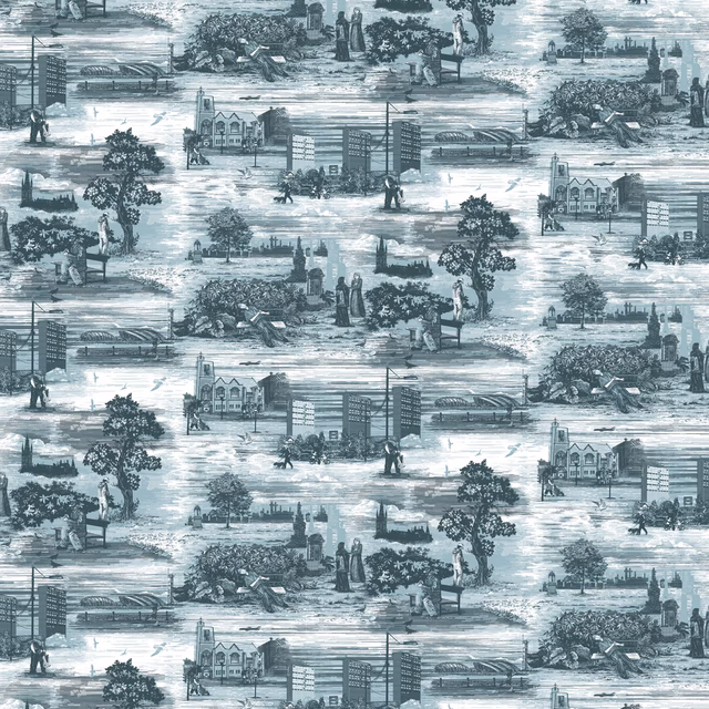 Glasgow Toile Wallpaper Blue fabric