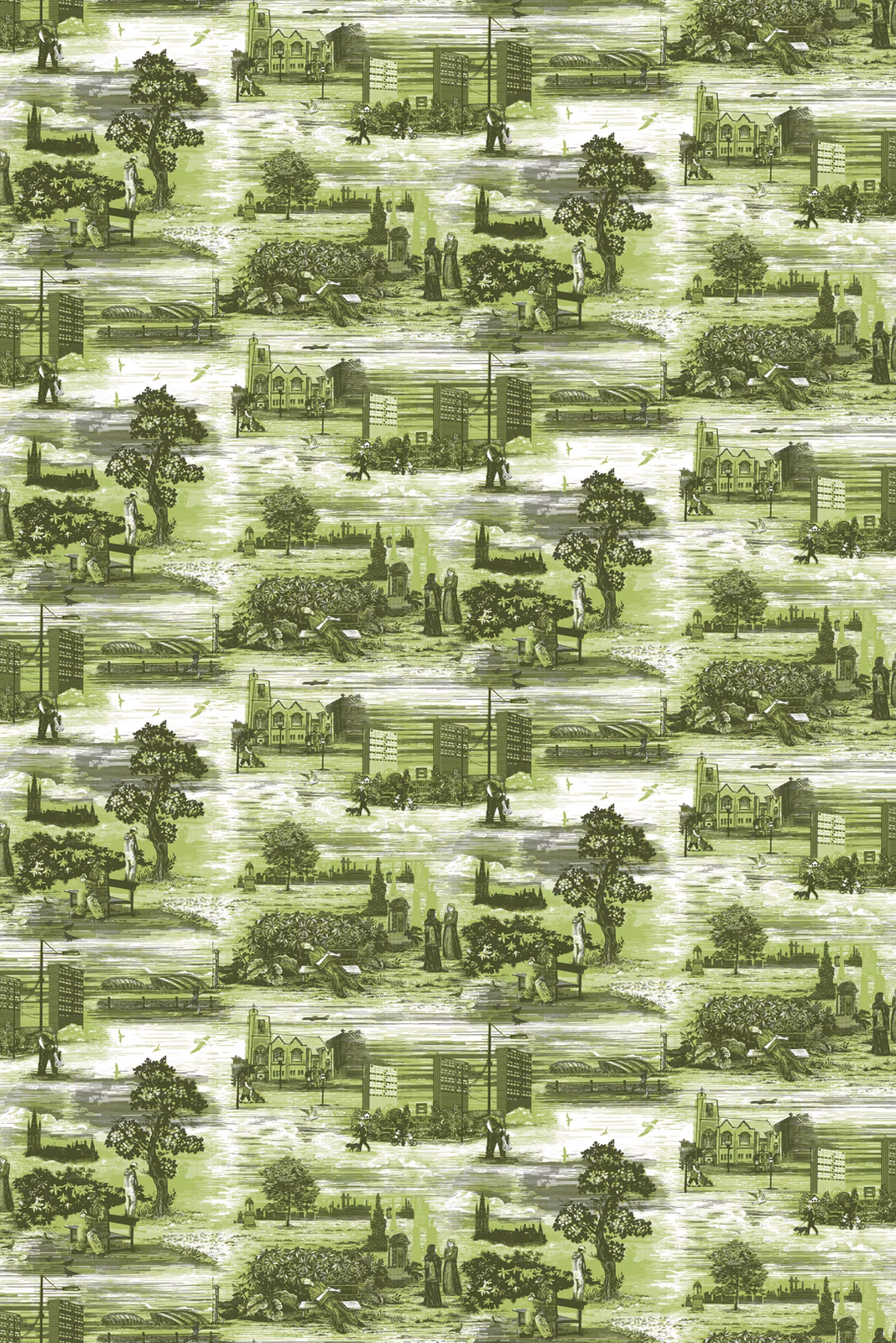 Glasgow Toile Wallpaper Green fabric
