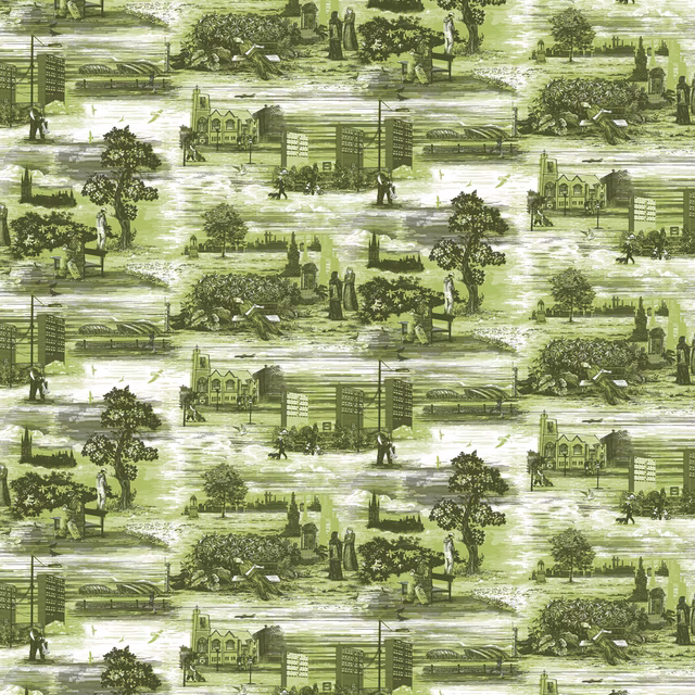Glasgow Toile Wallpaper Green fabric