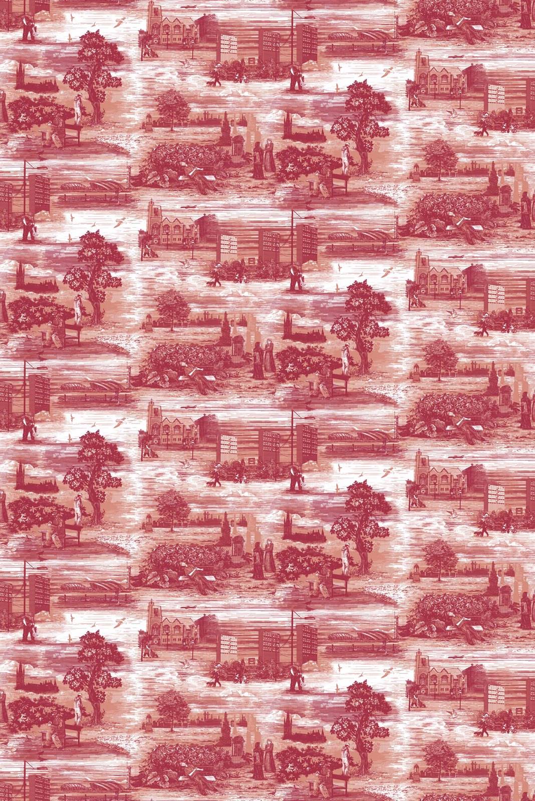 Glasgow Toile Wallpaper Red fabric