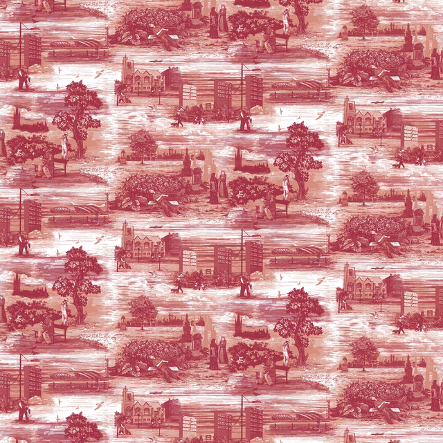 Glasgow Toile Wallpaper Red fabric