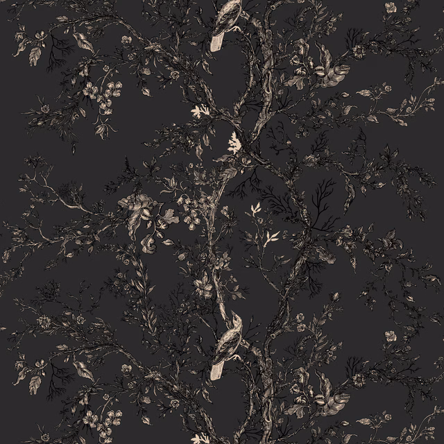 Golden Oriole Superwide Wallpaper Black fabric