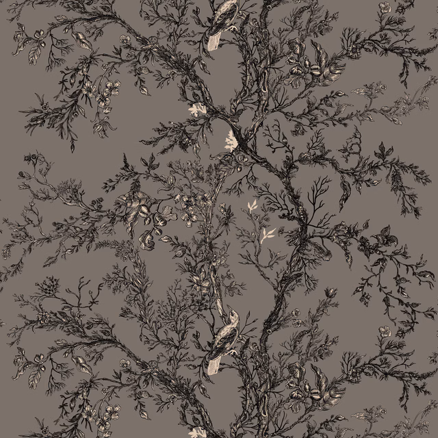 Golden Oriole Superwide Wallpaper Dark Grey fabric