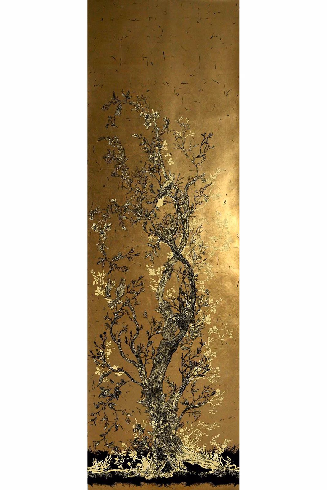 Golden Oriole Wallpaper Panel Gold Panel A fabric