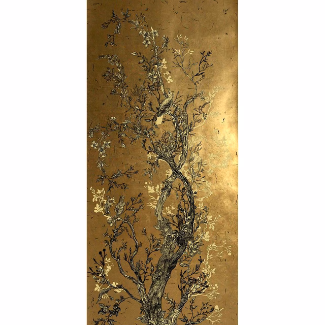 Golden Oriole Wallpaper Panel Gold Panel A fabric