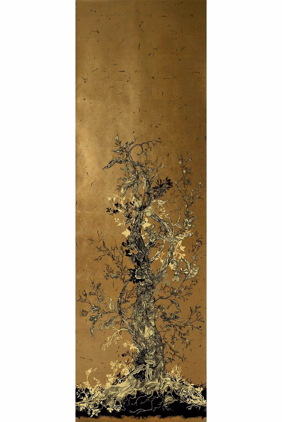 Golden Oriole Wallpaper Panel Gold Panel B1 fabric