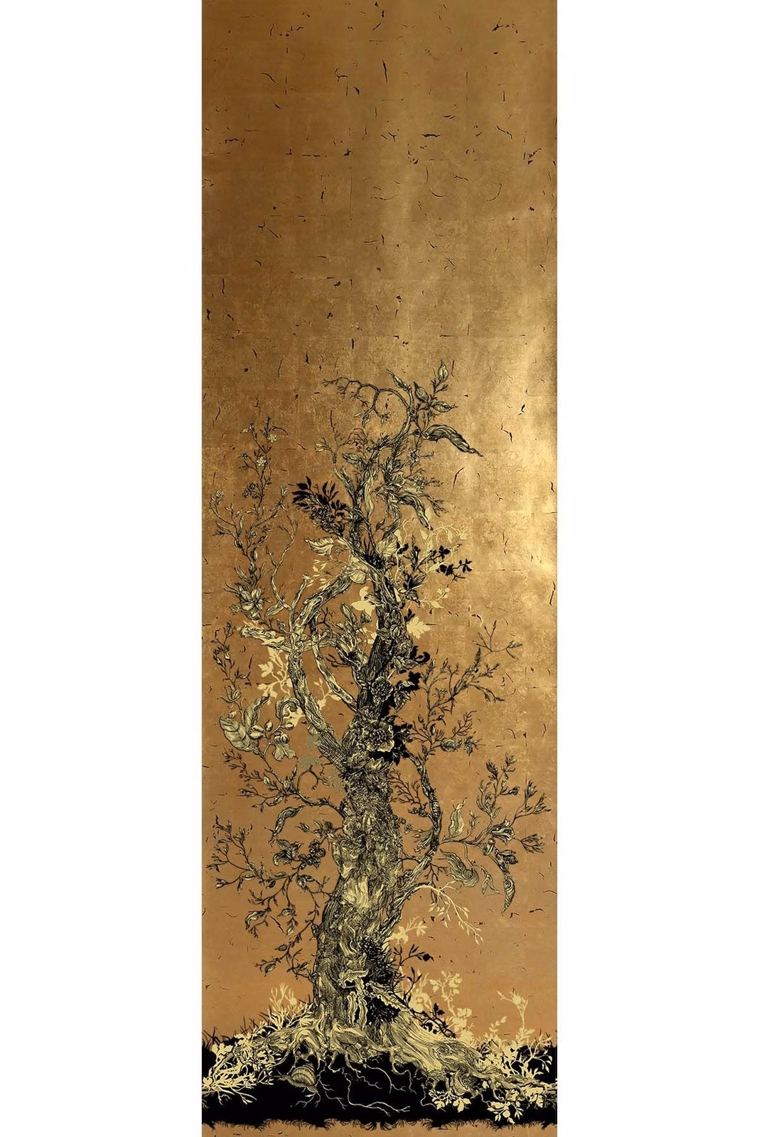 Golden Oriole Wallpaper Panel Gold Panel B2 fabric
