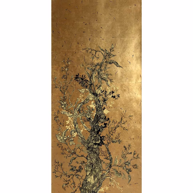 Golden Oriole Wallpaper Panel Gold Panel B2 fabric