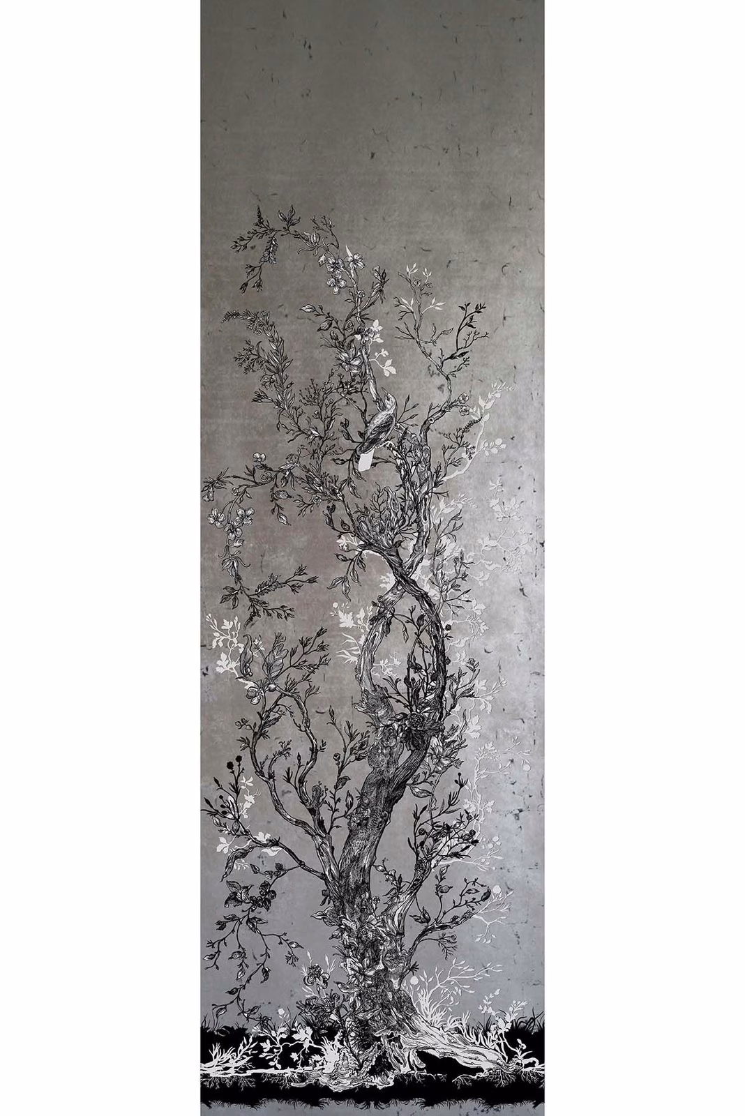 Golden Oriole Wallpaper Panel Silver Panel A fabric