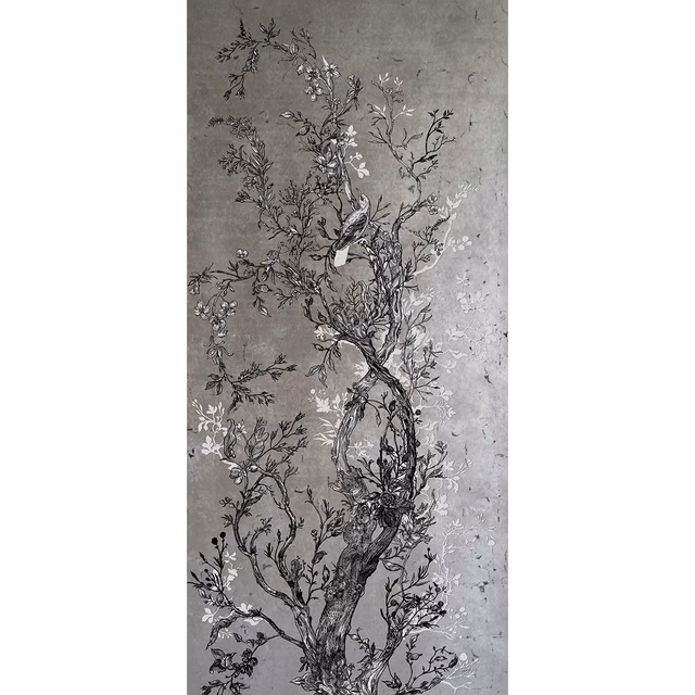 Golden Oriole Wallpaper Panel Silver Panel A fabric