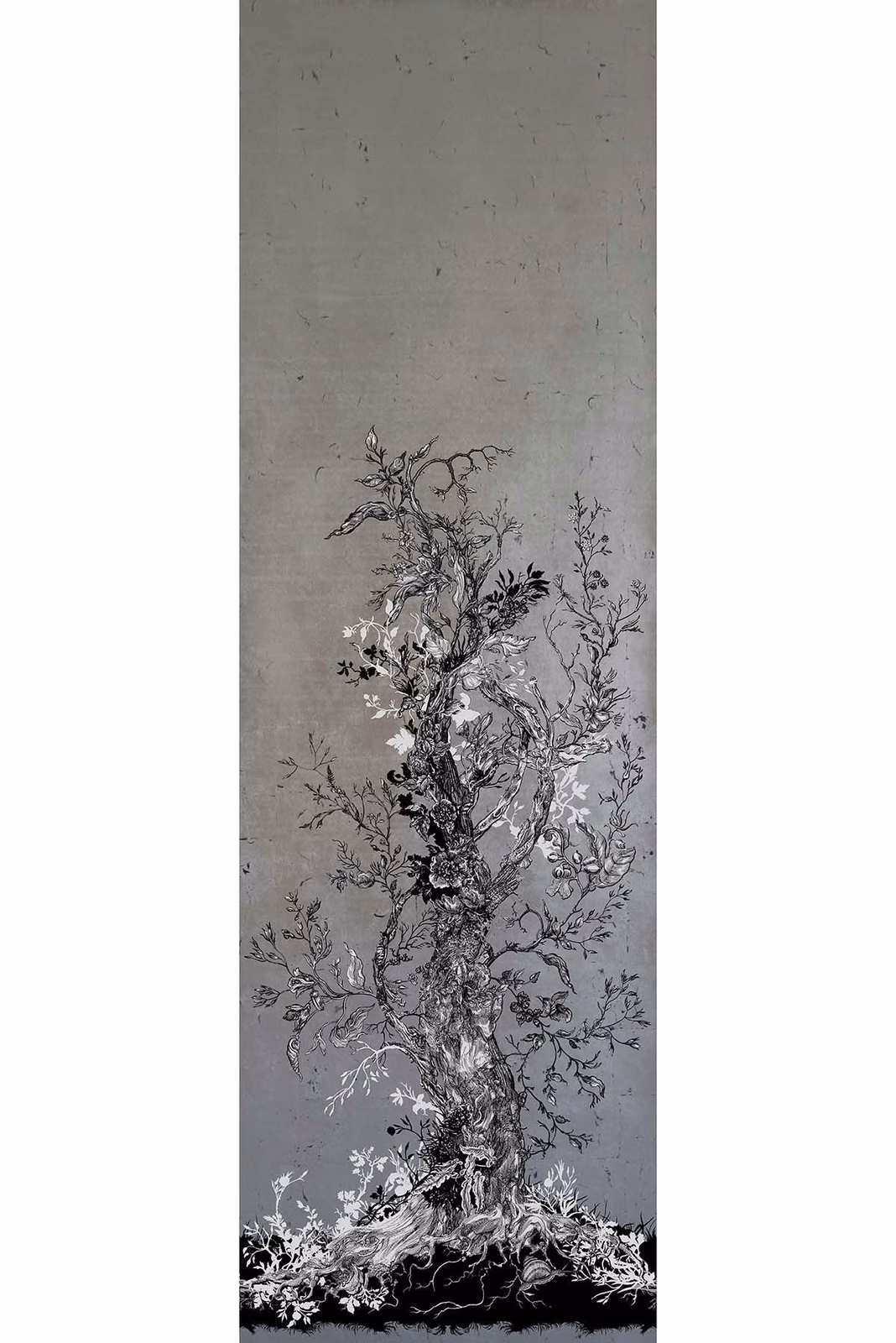 Golden Oriole Wallpaper Panel Silver Panel B1 fabric