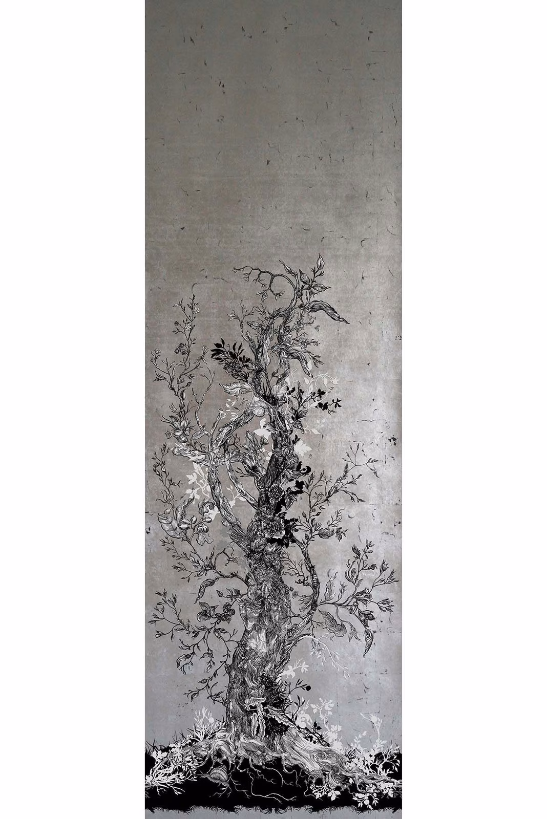 Golden Oriole Wallpaper Panel Silver Panel B2 fabric