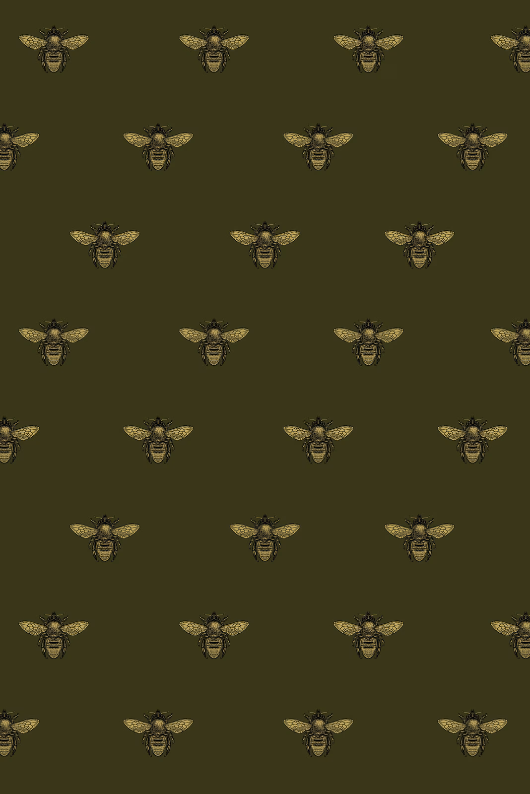 Honey Bee Velvet Fabric Black & Pale Gold on Olive fabric