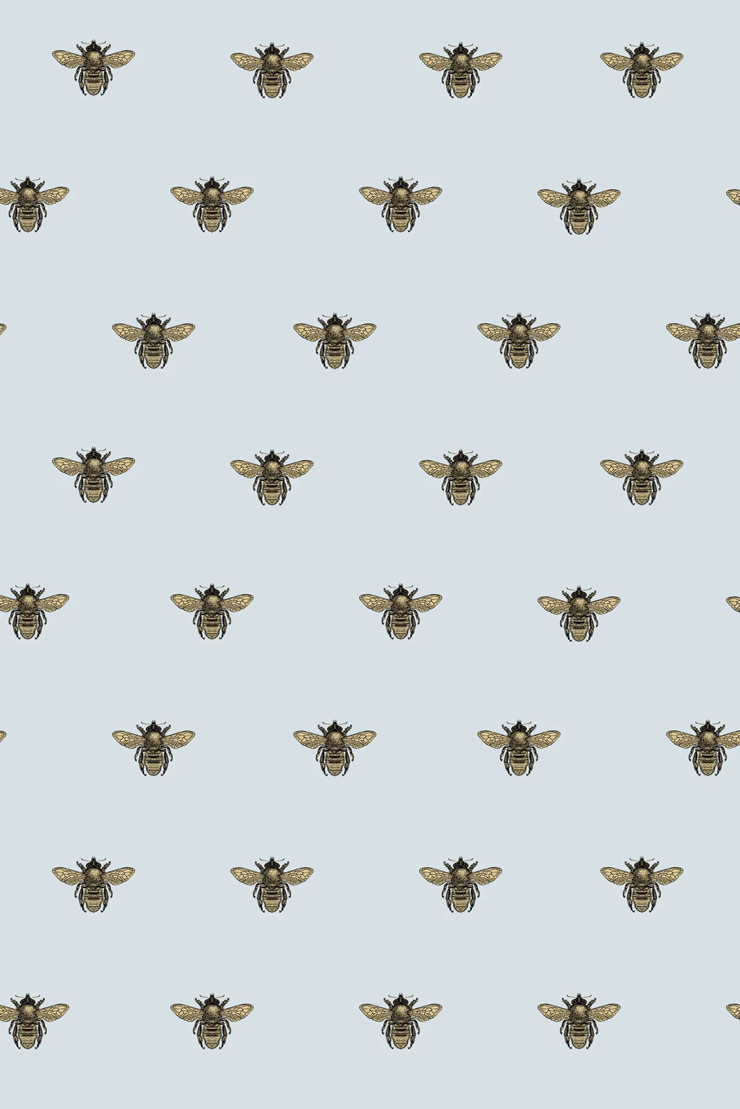 Honey Bee Wallpaper Black & Gold on Legbar Blue fabric
