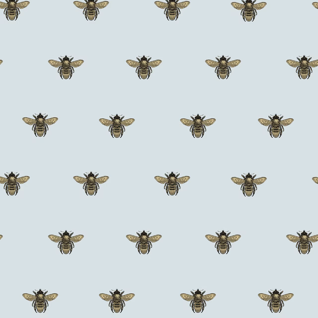 Honey Bee Wallpaper Black & Gold on Legbar Blue fabric