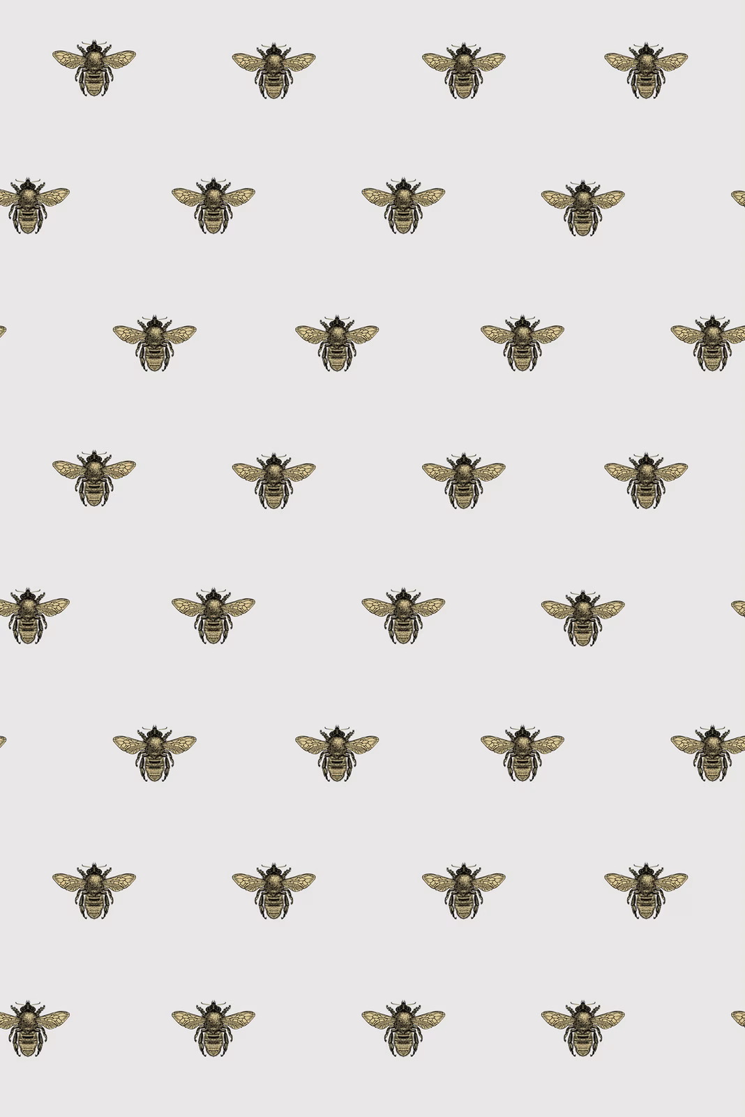 Honey Bee Wallpaper Black & Gold on Powder Grey fabric