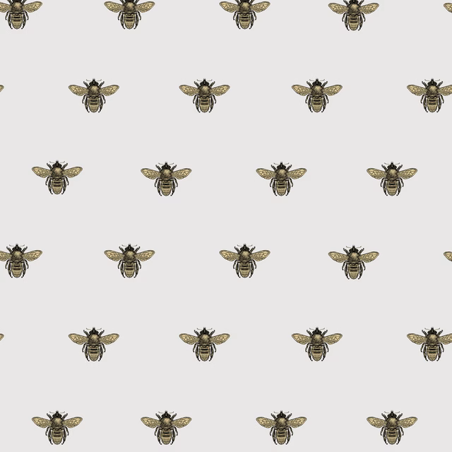 Honey Bee Wallpaper Black & Gold on Powder Grey fabric
