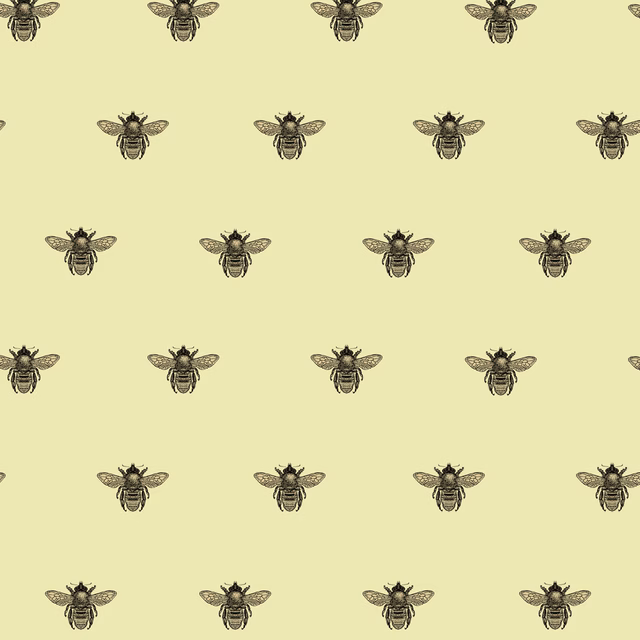 Honey Bee Wallpaper Black & Gold on Primrose fabric
