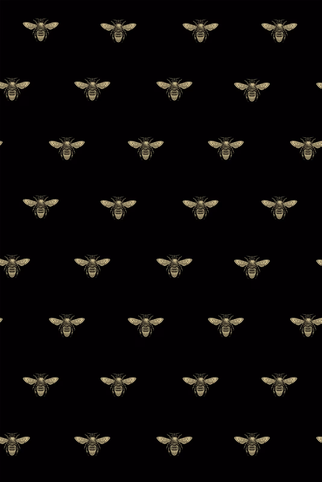 Honey Bee Wallpaper Black & Gold on Swift Black fabric