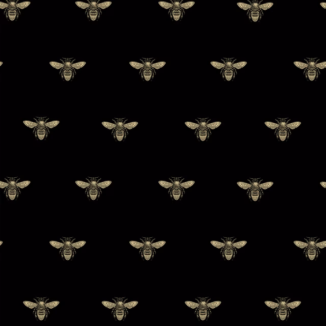 Honey Bee Wallpaper Black & Gold on Swift Black fabric