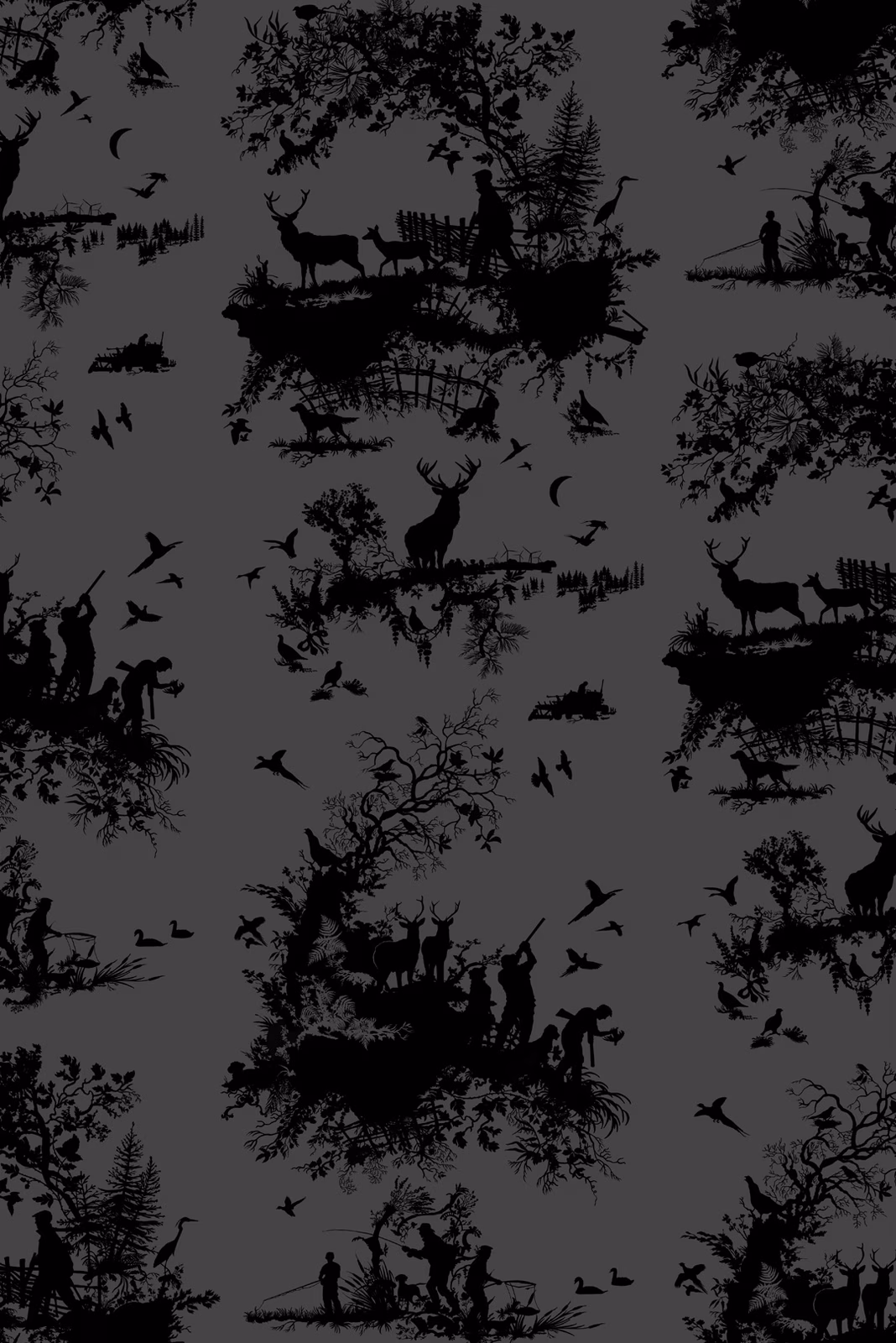 Hunting Toile Wallpaper Black on Black fabric