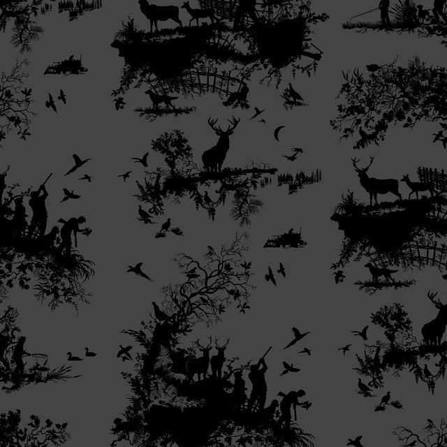 Hunting Toile Wallpaper Black on Black fabric