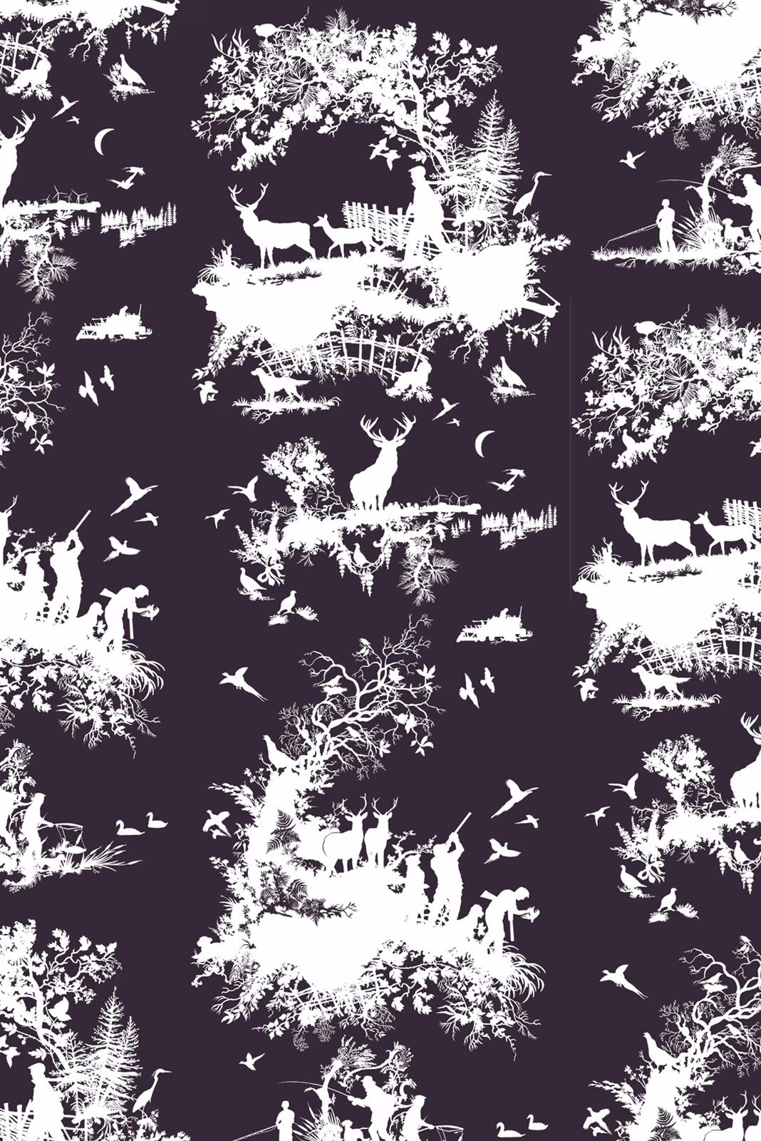 Hunting Toile Wallpaper White on Peregrine fabric