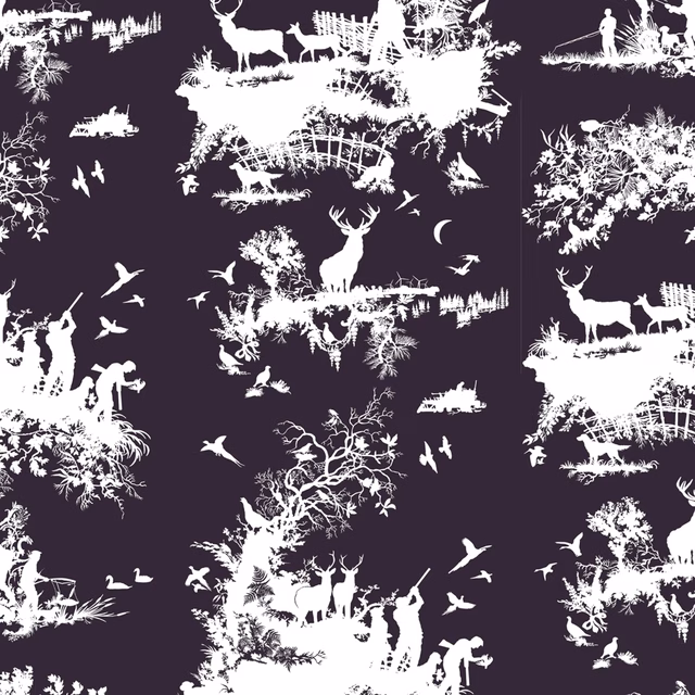 Hunting Toile Wallpaper White on Peregrine fabric