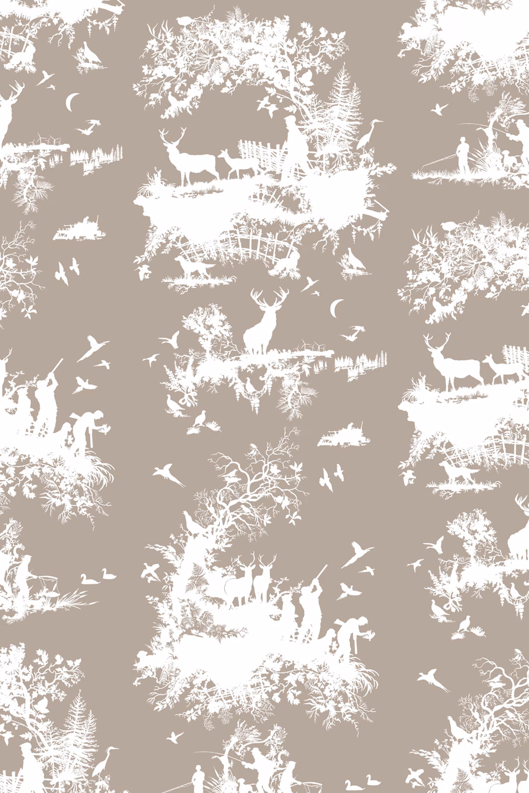 Hunting Toile Wallpaper White on Stone fabric
