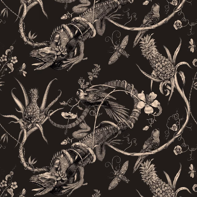 Iguana Superwide Wallpaper Bronze on Brown fabric