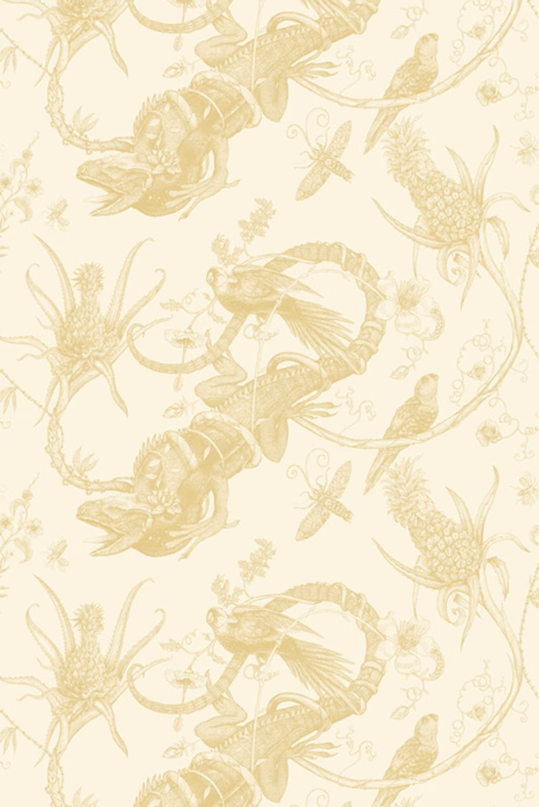 Iguana Superwide Wallpaper Gold on Ivory fabric