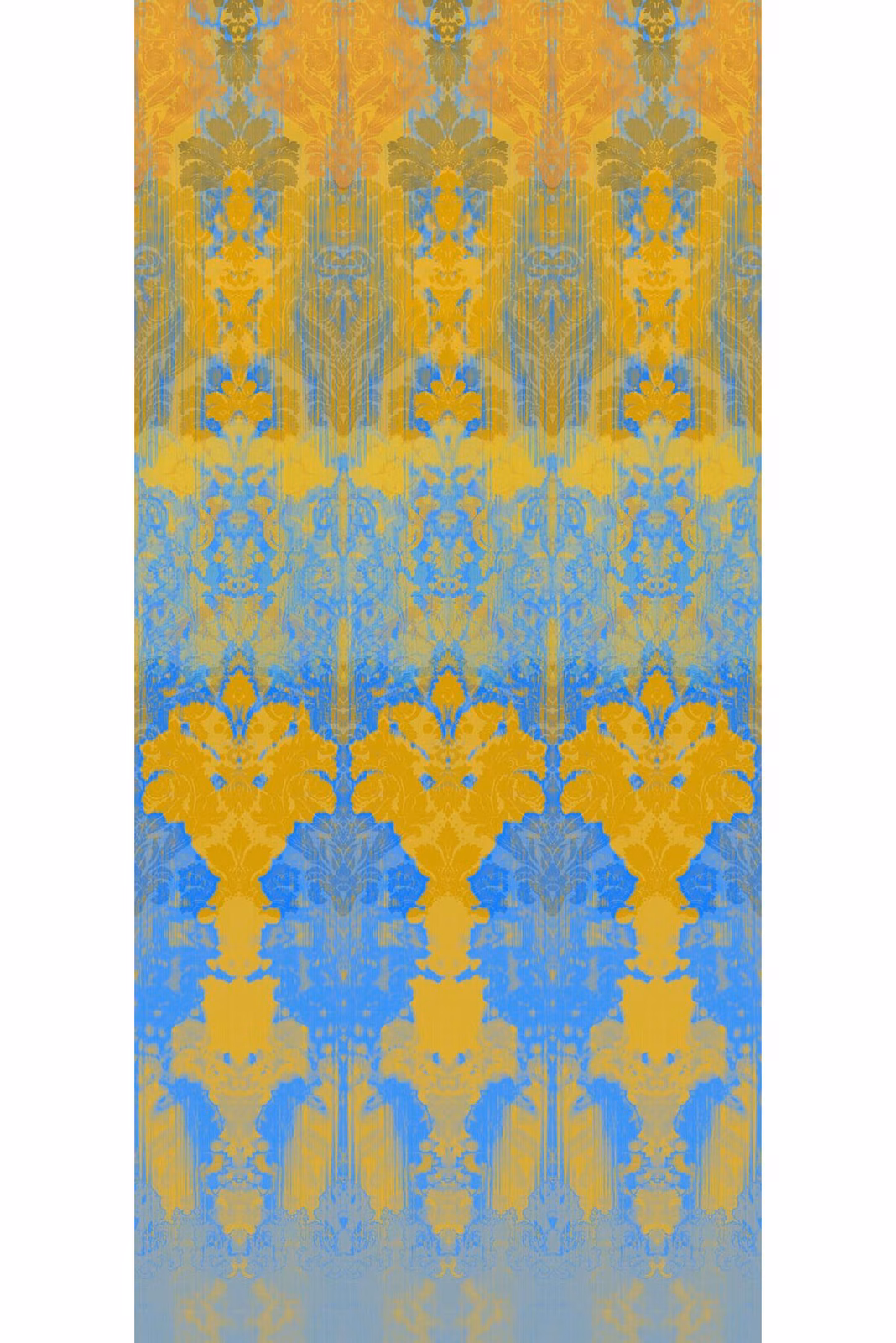 Ikat Damask Wallpaper Panels Blues and Golds fabric