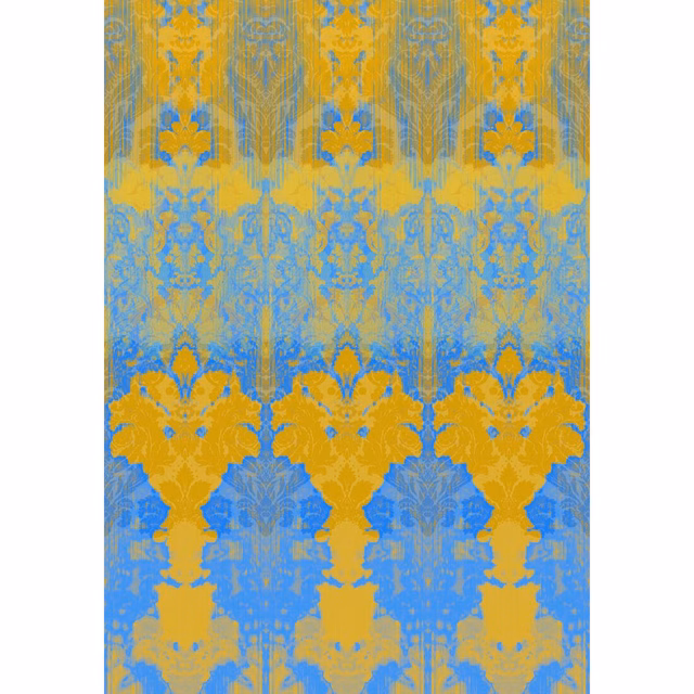 Ikat Damask Wallpaper Panels Blues and Golds fabric