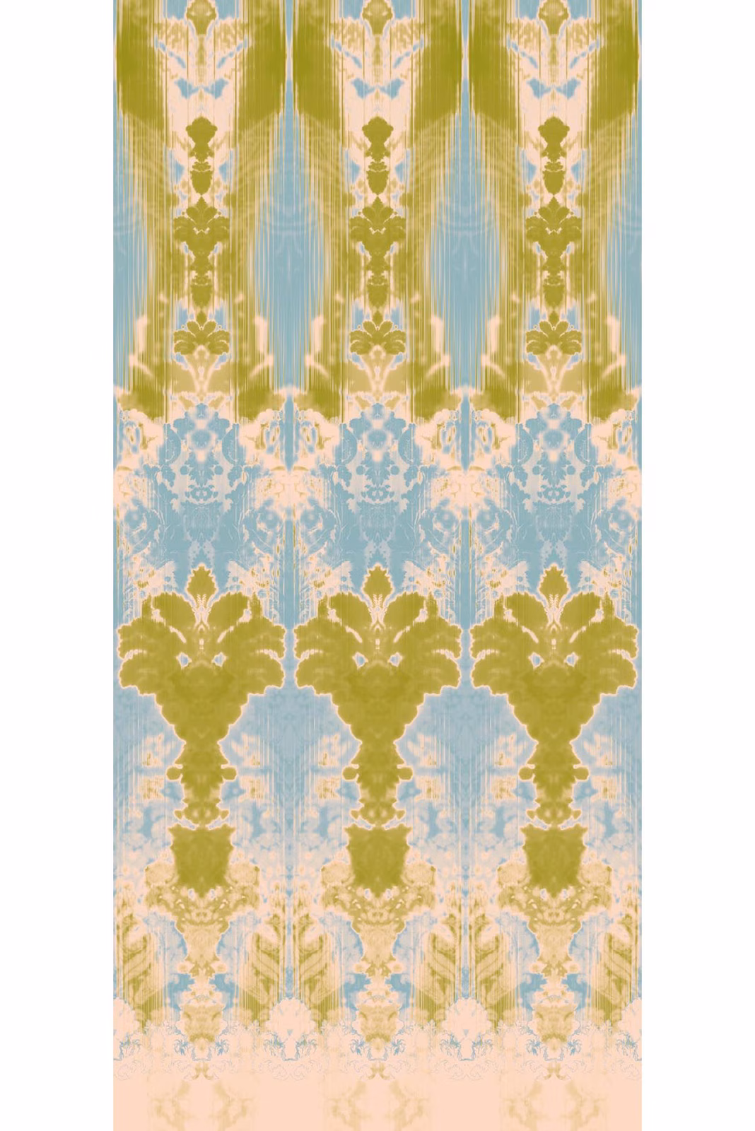 Ikat Damask Wallpaper Panels Blues and Greens fabric