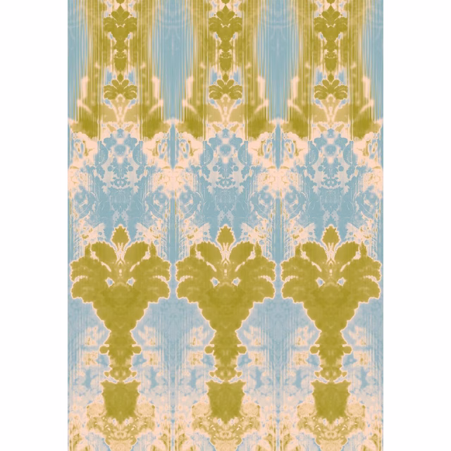 Ikat Damask Wallpaper Panels Blues and Greens fabric