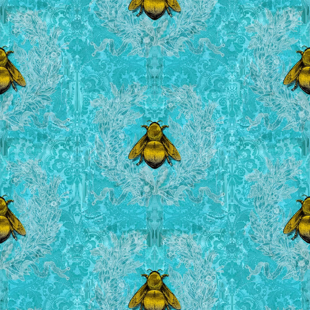 Imperial Apiary Wallpaper Blue fabric