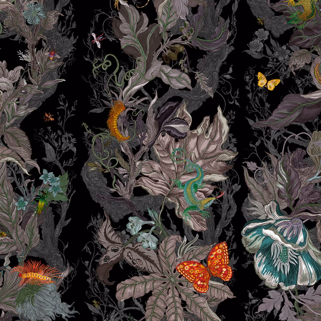 Indie Jungle Wallpaper Ebony fabric