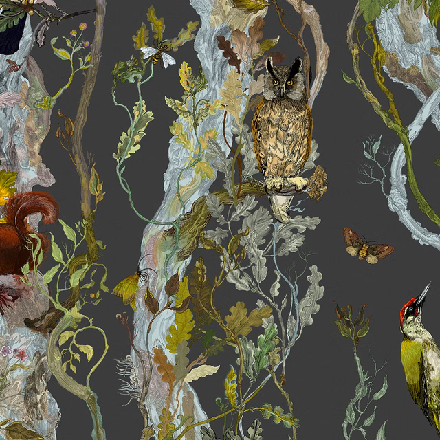 Indie Wood Wallpaper Barely Black fabric