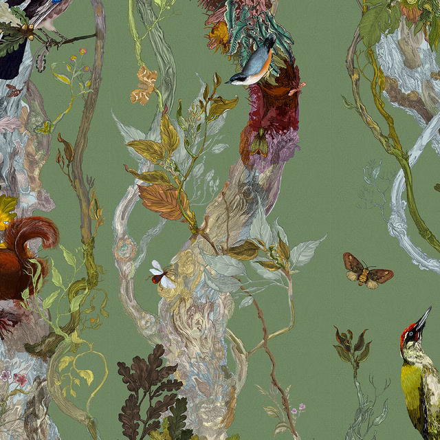 Indie Wood Wallpaper Tree Frog fabric
